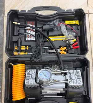 Seti ya Kukarabati Tairi ya 12V Portable Double Cylinder Air Compressor – 150 PSI