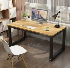 Office Desk: Metal Frame Wooden Top Home Office Study Computer Desk