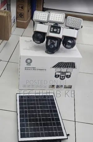 V380 Pro 3-Lens Solar Powered PTZ Security Camera with Floodlight