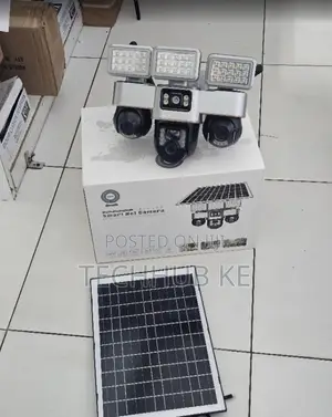 Rotating Triple Lens Solar 4G Camera with Floodlights
