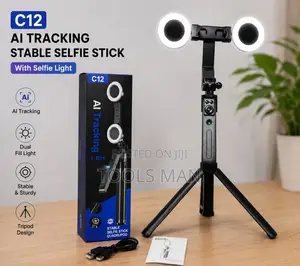 C12 AI Tracking Selfie Stick Tripod 1.8M yenye Taa Mbili na Kidhibiti cha Mbali