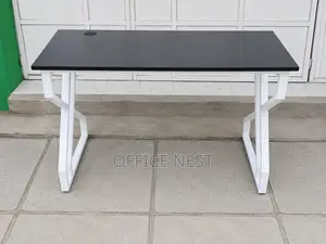 Modern Office Desk 120cm - Black Top White Metal Frame