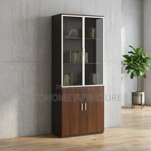 Office Cabinet - Wooden Storage with Glass Doors