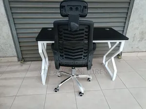 Ergonomic Chair with Headrest and Metallic Study Table