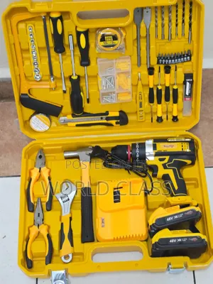 Tool Kit Set With 48V Cordless Drill and 2 Batteries in Carry Case