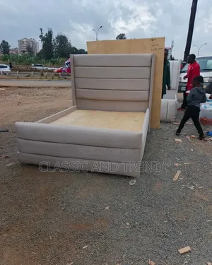 4x6 Beige Channel Tufted Bed