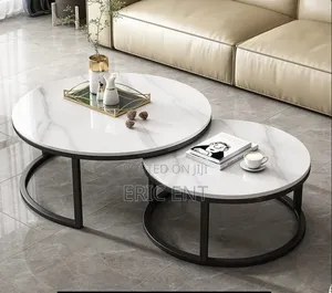 Modern Luxury 2-in-1 Pure Marble Nesting Tables with Black Stand