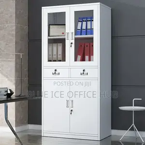 Modern White Steel Filing Cabinet with Glass Doors