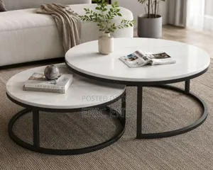 Modern Luxury 2-in-1 Pure Marble Nesting Tables with Black Stand