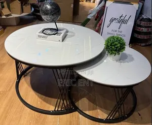 Meza za Kisasa za Kifahari za Marble 2-in-1 zenye Stendi Nyeusi