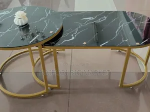 Meza ya Kahawa ya Marble Nyeusi 2 kwa 1