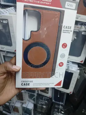 Samsung Galaxy S23 Ultra Kifuniko cha Kinga chenye Pete ya Sumaku - Kahawia