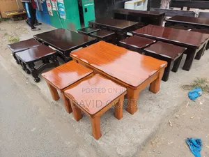 Wooden Coffee Table and Stools