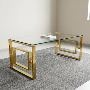 Modern Gold Metal Frame Coffee Table with Glass Top