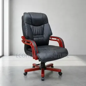 Office Chair Executive Leather High Back Wooden Armrest