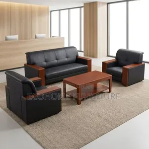 Office Sofa Set 3+1+1 Black Leather with Coffee Table