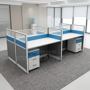 4-Seater Office Workstation with Blue Privacy Panels