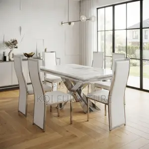 Dining Set; Six Seaters Golden Marble Dining Set