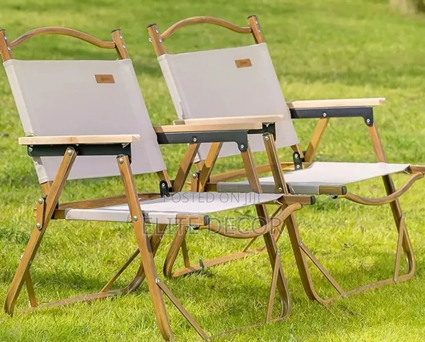 Portable Folding Camping Chair With Wooden Armrests - 1