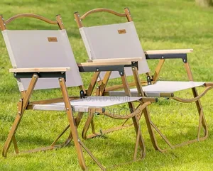 Portable Folding Camping Chair With Wooden Armrests