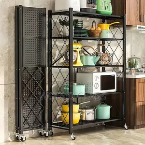 5-Tier Foldable Multipurpose Kitchen Storage Rack With Wheels