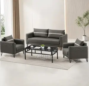 5-Seater Office Visitor Sofa Set - Gray Leather