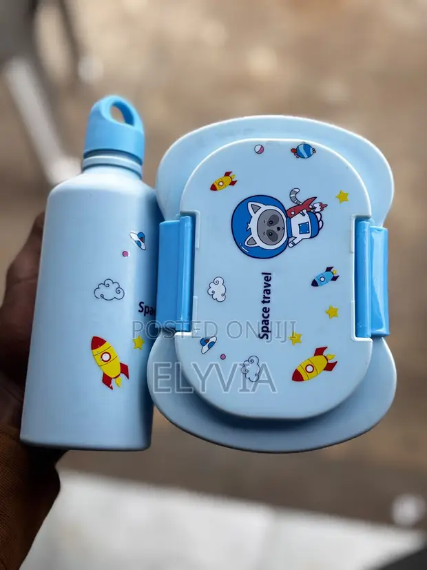 Sky Blue Kids Snack Box with Spork and Bottle - 1