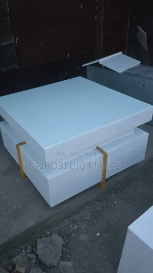 White Modern Executive Square Coffee Table with Metal Stand