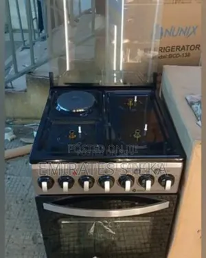 Nunix Cooker 50x55cm - 3 Gas Burners, 1 Hotplate ya Umeme, Oven ya Gesi