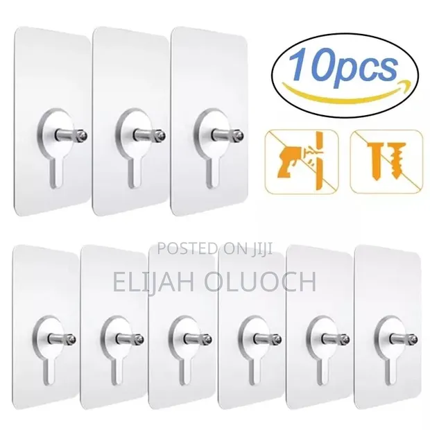 10 Pieces of Self-Adhesive Wall Hooks With Screw Bolts - 1