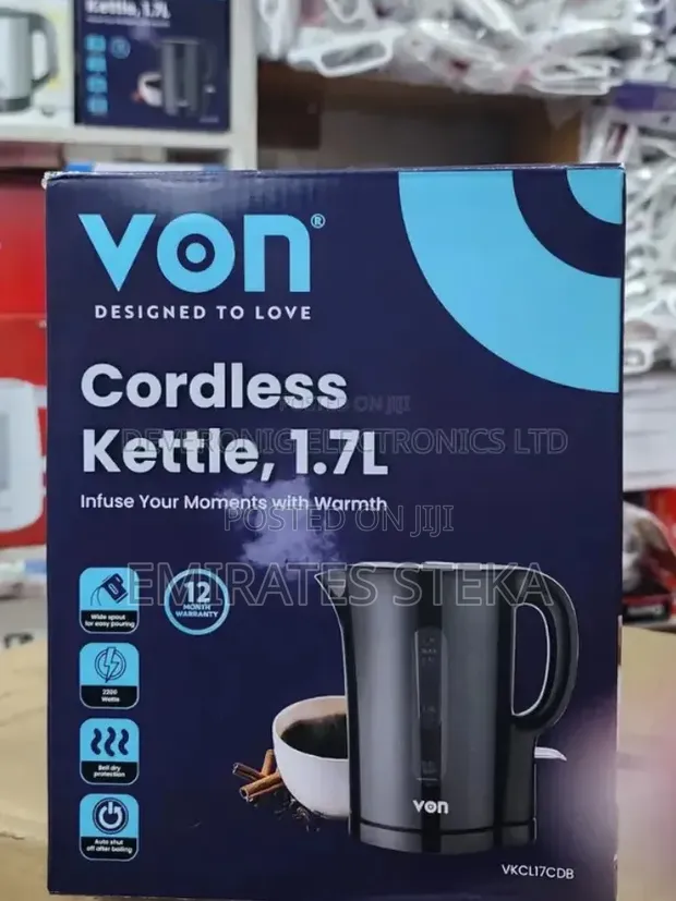 VON Cordless Kettle VKCL17CDB 1.7L Black - 1
