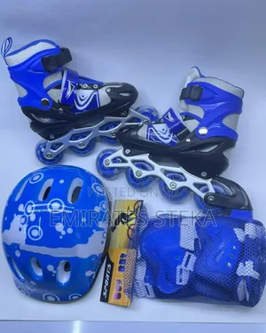 Complete Roller Skating Set - Blue, All Sizes, with Helmet