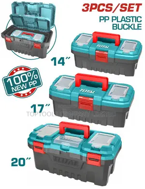 TOTAL PP Plastic Buckle Toolbox Set ya Vipande 3