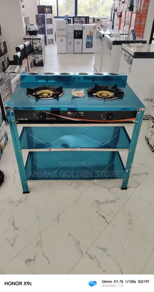 Heavy Duty Rebune Double Burner Standing Gas Stove with Shelves