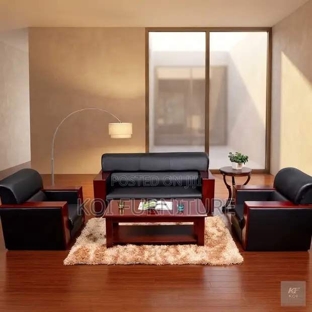 High-End Executive 5-Seater Sofa Set - Black Faux Leather - 1