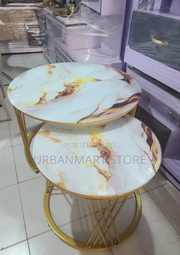 Elegant White Marble Effect Nesting Table Set - 1