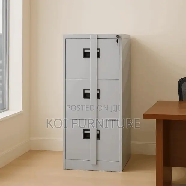 Three Drawer Lockable Office Cabinet with Bar Lock - 1