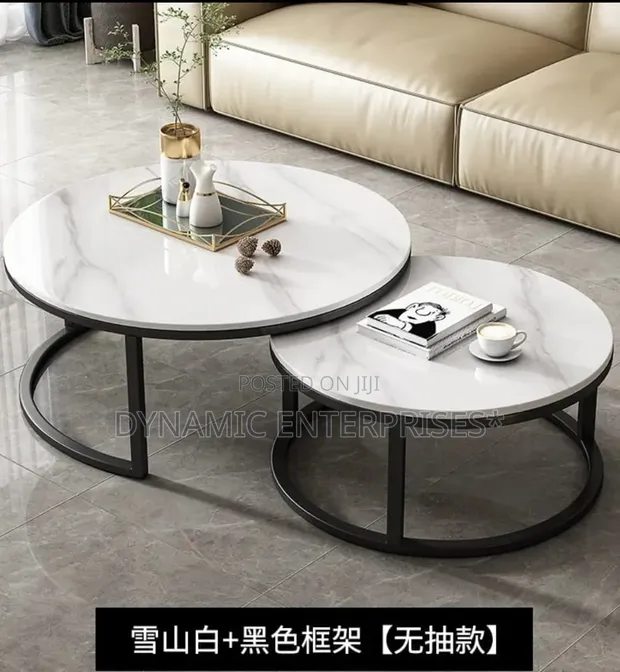 Modern Luxury 2-in-1 Marble Nesting Tables with Black Stand - 1