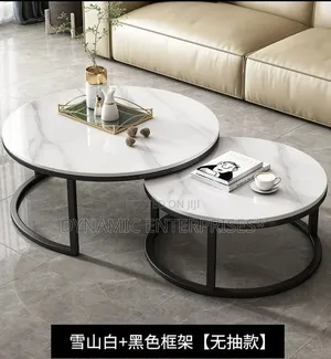 Modern Luxury 2-in-1 Marble Nesting Tables with Black Stand