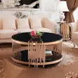 Premium Glass Top Coffee Table - Round Metal Frame - 1