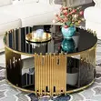 Premium Glass Top Coffee Table - Round Metal Frame - 2