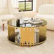Premium Glass Top Coffee Table - Round Metal Frame - 3