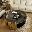 Premium Glass Top Coffee Table - Round Metal Frame - 4