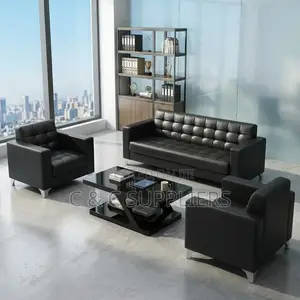 5-Seater Black Leather Waiting Sofa Set