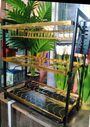 3-Layer Black & Gold Carbon Steel Dish Rack