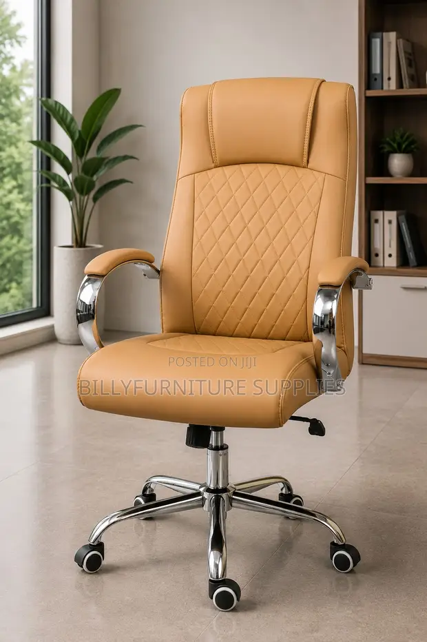 High Back Quilted Leather Swivel Chair - 1