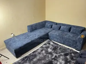 7 Seater L-Shaped Sofa with Cushions - Blue