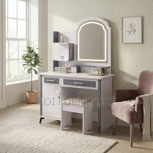 Modern Dressing Table with LED Mirror & Stool