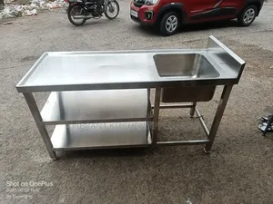 Sink ya Chuma cha Kutolea Nje ya Chuma cha Kutolea Nje na Rafu za Chini