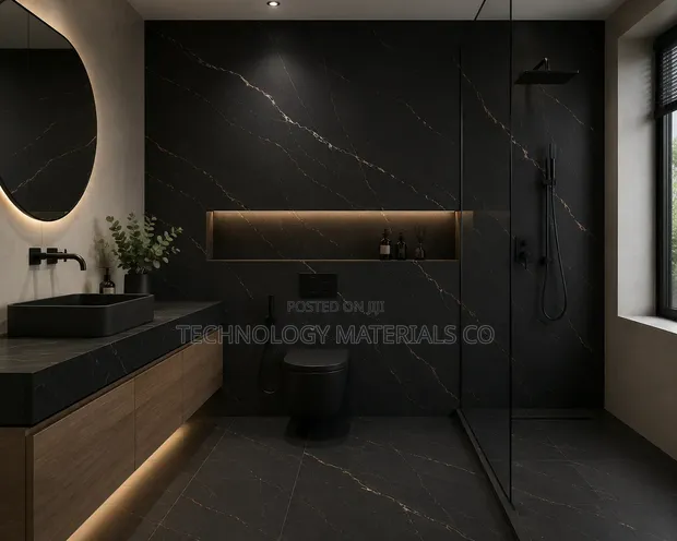 Premium Rafal Black Sintered Stone Slab with Gold Veins (2.6M x 0.8M) - 1